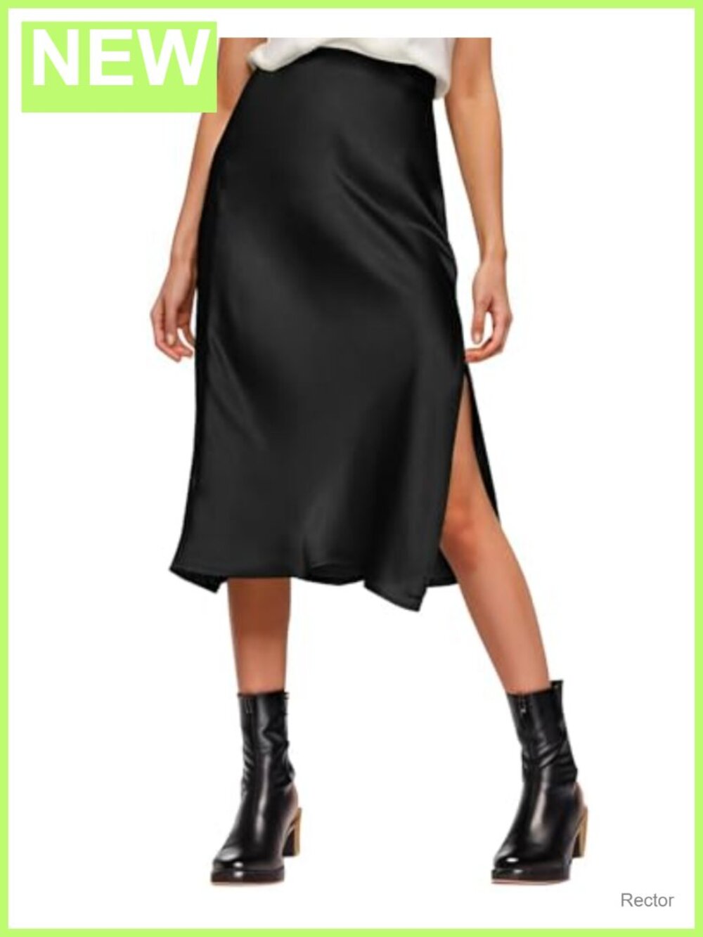 Satin Silk High Waist Side Slit Midi Skirt A-Line Pull-On